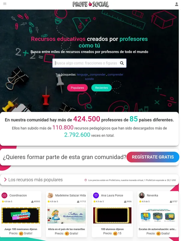 Captura de pantalla de la interfaz de Profe.Social