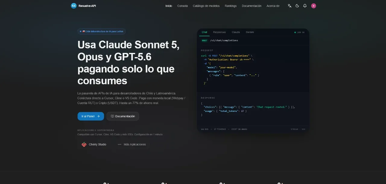Captura de pantalla de la interfaz de Resuelve-API